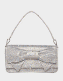 Betsey Johnson Rhinestone Convertible Bow Flap Bag Silver