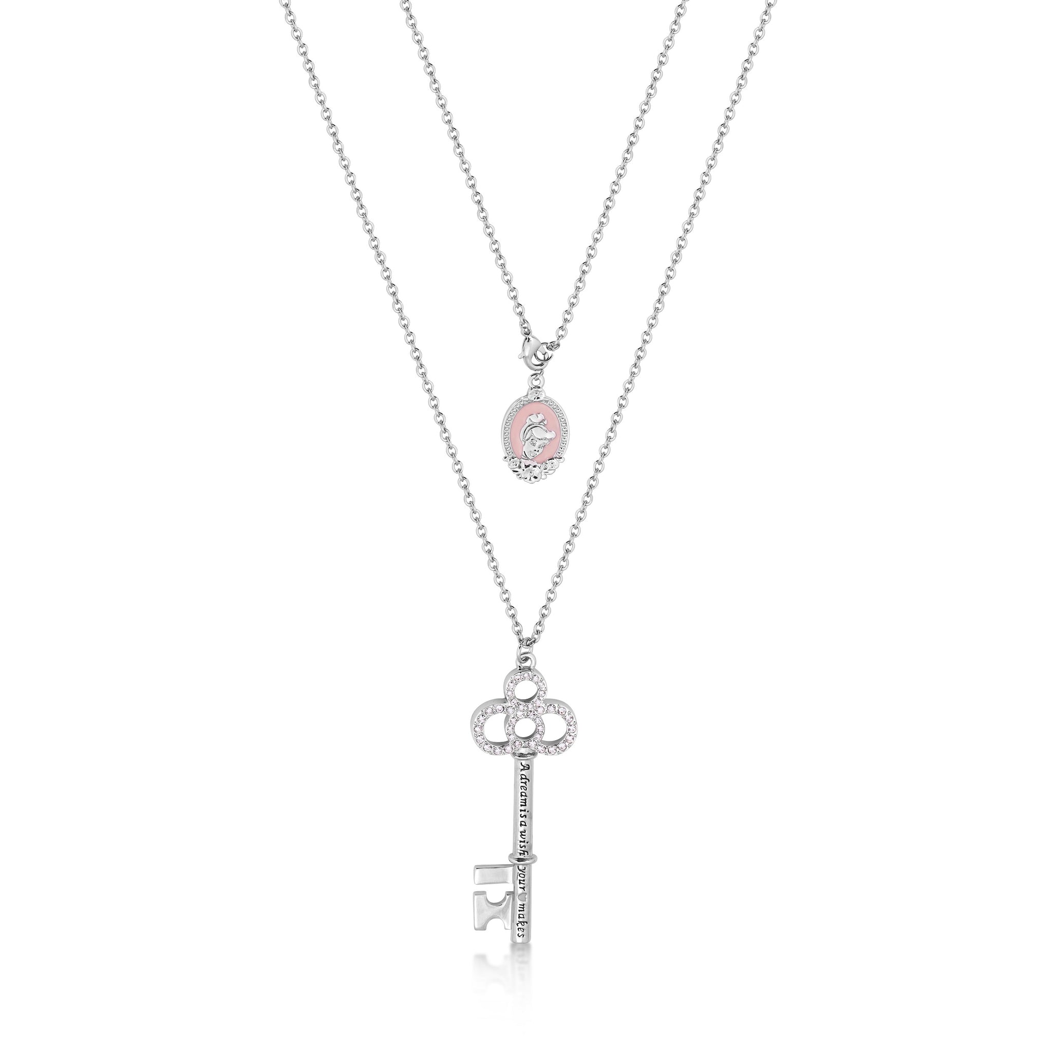Enchanted Disney 1/6 ct. tw. Diamond 100th Anniversary Heart & Key Pendant  with Quartz Lens in Sterling Silver & 10K Pink Gold | Pueblo Mall