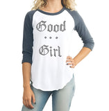 Junk Food Womens Good Girl Bad Habits 3/4 Sleeve Raglan T-Shirt
