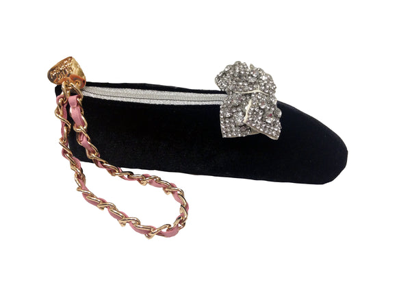 Betsey Johnson Tippee Toe Velvet Black Ballet Slipper Wristlet