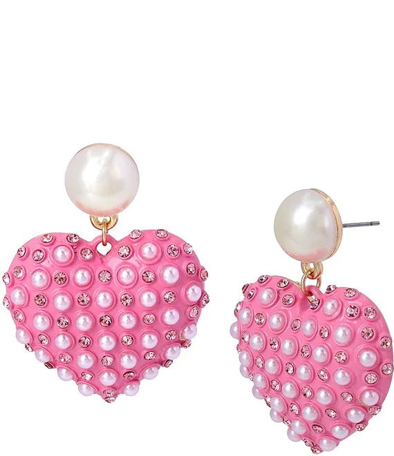 Products Betsey Johnson XOXO Pearl Heart Drop Earrings