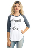 Junk Food Womens Good Girl Bad Habits 3/4 Sleeve Raglan T-Shirt